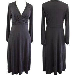 Talbots Long-Sleeved Midi Crossover Top Dress with Jet Bead Accents - Black - 6